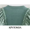 KPYTOMOA Moda Donna Ruffle Patchwork Ritagliata Maglione Lavorato A Maglia Vintage Manica Lunga Stretch Sottile Femminile Pullover Chic Top 201221