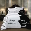 Bedding BlackWhite Set Cat / Cachorro / Ele e Dela Bedclothes de Casal Frolas Personalizado Devet Cobertura Set ColasPread LJ201015