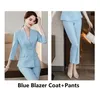 Элегантный синий весенний осень формальный униформные дизайны стили брюшных стилей Профессиональные женщины бизнес -работа носить костюмы пиджаки плюс размер