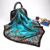 Scarves Fashion Leopard Print för kvinnor Red Silk Satin Hijab Scarf Kvinna 90 * 90cm Luxury Square Shawl Headband Scarfs Ladies