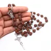 Fait à la main Christ hommes cadeau catholique croix pendentif collier Rose perles en bois chapelet en bois collier jésus chapelet bijoux