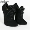 Sorbern Sexy Dames Pump Lace-up Puntschoen 16 CM Hoge Hak Stilettos Crossdresser Shoes Echt Lederen Aangepaste kleuren