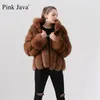 Pink Java 19018 women coat winter fur jacket real fur coats natural fur jackets long sleeves stand collar 201112
