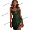 Strapless groene cocktailjurken Beading Side split short prom jurns illusion corset top sexy mini rok feestavond slijtage 6111787