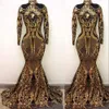 2021 Bling lange mouwen avondjurken Mermaid High Neck Holidays Graduation Wear Black Gold Sequins Prom feestjurken Custom