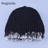 Beanie/Skull Caps äkta Rex Fur Pom Poms Snow Cap Winter Hats For Girls Skull Real Knitting Skullies Beanies Women LQ111691