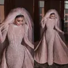 Ayrılabilir Tren Ile Lüks Gelinlik Arap Dubai Boncuk Sequins Yüksek Boyun Aplike Mermaid Gelinlikler Custom Made Vestidos De Novia