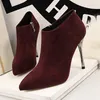 Chaussures Sexy à talons hauts pour femmes, bottes Tube courtes en cuir avec fermeture éclair, couleur unie, bout rond, chaussures pour femmes, bottes d'automne