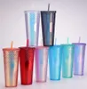 24 oz personalizado starbucks iridescent bling arco-íris arco-íris studded copo frio copo caneca com strawrc0u