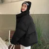Koreanischer Stil Winterjacke Frauen Stehkragen Solide Schwarz Weiß Weibliche Daunenmantel Lose Übergroße Damen Kurze Parka 201209