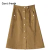 SAMSTREE Autumn Winter Women Saias Suede Aline saias femininas solteiras de peito elegante Camelo Lady Skirts T200113