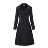 Rosético Gótico Largo Trench Coat Black Slim Asimetric Sapa Cuello Botón Elegante Otoño Invierno Vintage Goth Outwears 201031