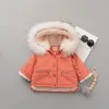 Mais veludo bebê menina inverno casaco com capuz peles colarinho infantil meninas jaqueta de lã 1-4 anos crianças criança quente parka denim snowsuit lj201125