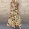 Dresses Women Plus Size Summer 2019 Boho O-neck Floral Print Long Robe Female Vintage Sleeveless Long Dress Vestido