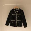 Luxury Designer Wool Coat Women Black Vintage V Neck Plaid Tweed Jackets Golden Buttons Elegant Office Lady Outwear Korean A396 220217
