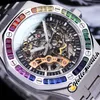 41mm 3A Asian 2813 Automatic Mens Watch Black Skeleton Tourbillon Rainbow Diamond Bezel Stainless Steel Bracelet Gents Watch Hello_Watch E207 (1)