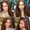 180% Brown Color Lace Frontal Pärlor Curly Hair T Part Lace Front Human Hair Wigs Preplucked Brasilianska Paryk Curly Remy Human Hair