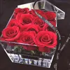 Wholesale Acrylic Rose Flower Display Storage Box Makeup Organizer Cosmetic Holder Flower Gift Box Case With Cover LJ200818