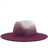 Women Men Woolen Vintage Trilby Felt Fedora Hat With Wide Brim Gentleman Elegant Gradient Color For Lady Winter Autumn Jazz Caps