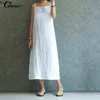Kvinna sommar sundress vit klänning sexig spaghetti band slvelös lång tunn klänning celmia 2021 casual lös bomull midi vestido y220214
