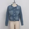 Kadın Ceketler Bayan Moda Uzun Kollu Denim Kadın İlkbahar Sonbahar Fermuar Vintage Seksi Jean Kısa Giyim Tops