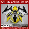 OEM-voogdingen voor Yamaha YZF-R6 YZF R 6 600 CC YZF600 YZFR6 03 04 05 Body 95NO.17 YZF R6 600CC 2003 2004 2005 Cowling YZF-600 03-05 Motorfiets Carrosserie Kit Geel Zwart