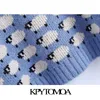 Kpytomoa Women Fashion with Ribbed Trims Jacquard 니트 스웨터 빈티지 O 목이 긴 소매 여성 풀오버 세련된 탑 201222