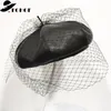 2020 New Fascinating Black Winter Hat Chic Leather French Beret with Veil Mesh Show Fashion Double Layer Women Beret Beanies Cap8026908