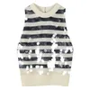 Black white striped patchwork tank top women Sleeveless sequins short modis knitted tops 2020 autumn and winter new arrival
