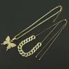 Hip Hop Iced Out Rimestone Big Butterfly Pendant Collier Collier Coubain Set for Women Statment Bling Crystal Animal Choker Jewelry8350458