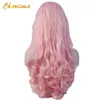 Synthetic Lace Front Wig Long Body Wave Hair Pink Wig Natural Hairline High Temperature Fiber Cosplay Wigs for Women