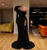 Luxe chic avondjurken glitter pailletten veer kralen ruches luxe formele prom dress op maat gemaakte sweep trein lange feestjurk