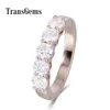 Transgems Solid 14K Rose Gold Wedding Band 1.25CTW 4mm F Color Clear Moissantie Half Enternity for Women Wedding Jewelry Gift Y200620