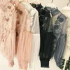 Autumn Women Mesh Tops Fashion Sexy Sheer Lace Blouse Lantern Sleeve 3D Floral Blouses Shirts Elegant Top Blusas Femininas 2021 220216