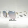 2022 Fabriks Partihandel Vintage Diamond Cut Solglasögon Män Ny Oversized Gafas Retro Metall Skuggar Kvinnor Glasögon för Outdoor Rimless Glasses