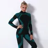 Quick Dry Long Sleeve Gym Top Seamless Turtleneck Yoga Workout Clothes Women Sport Suit Fitness Set Sports Sportswear Outfit