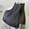 Women A-Line Spring Pleated Skirt Elegant Stretch High Waist Long Femme Faldas Jupe Saia White s 220216