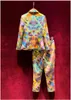European och American Women's Clothing NEW 2021 Spring Långärmad Tecknad filmtryck kappa nio minuter av byxor mode kostymer