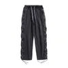 High Street Side Lace-up Y2k Black Jeans Men Fashion Loose Straight Wide Leg Hip-hop Streetwear 0309