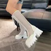 Новый стиль женщины мода насосы марлевые ботинки молния лаконичная зрелая водонепроницаемая платформа Air Mesh Round Toe сексуальные патентные кожаные сапоги