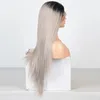 Ombre zilvergrijs pruik lange rechte haar synthetische kant voorpruik hittebestendige vezel haar cosplay pruiken voor vrouwen