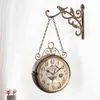 Relojes de pared de doble cara, reloj de estilo vintage de metal con pilas, estación circular antigua, reloj colgante de pared de 2 lados, hogar H1230