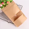 50st/Lot Kraft Paper Bag Window Zip Lock Tomt Torkat matfrukt Tea Presentpaket Självförsegling blixtlås Stand Up Väskor HH9-3727