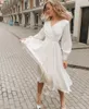 Robe de mariée bohème courte Simple en mousseline de soie col en v longueur au genou pas cher à manches longues robes de mariée magnifique pour les femmes robes de plage