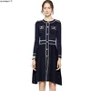 Autumn Women's Long Sleeve Sweater Dress Brand Design Office Lady Bright silk decoration Retro Knit Dress Long style Dress 200928