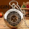 Classic Silver/Black Pocket Watch Men Women Hand-winding Mechanical Watches Hollow Out Flower Case with Pendant Chain reloj de bolsillo