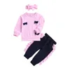 2021 Printemps Enfants Bébés Filles 3pcs Designer Outfit Set T-shirts à manches longues léopard + pantalon à volants + bandeau pour enfants filles