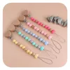 Cartoon LOVE Baby Pacifier Chain Clips DIY silicone teething beads Soother Holder Beaded Clip wood Nipple Teether Dummy Strap Chain