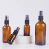 Amber Glass Spray Bottle Black Plastic Cap för parfym/toner/hydrolat Vatten Makeup Sprayer Travel Skincare Refill Container Refillerbara kompakter