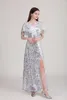 Женское платье для вечеринки с низким V Back Definting Tassels Shinning Split Элегантные длинные выпускные платья